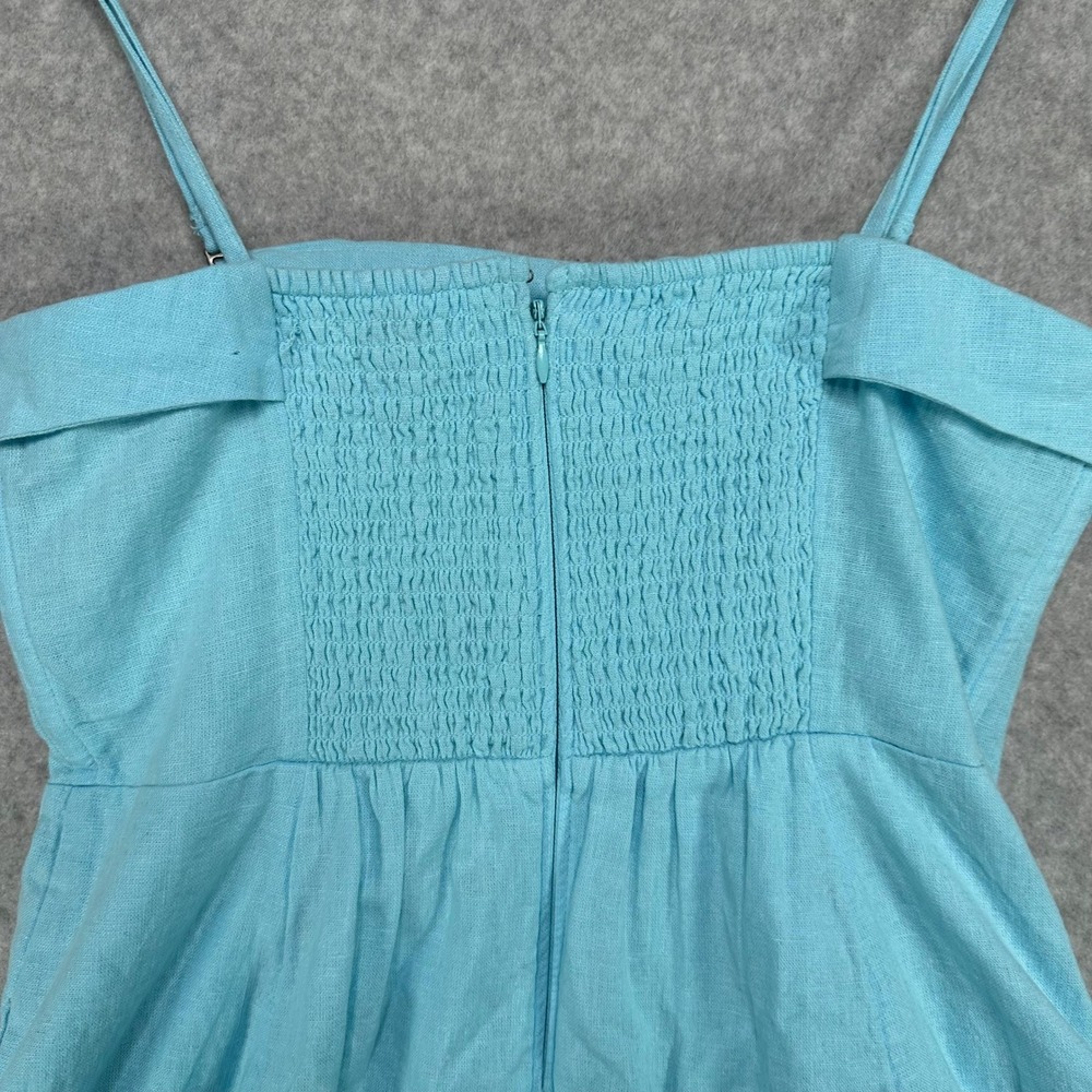 Abercrombie Fitch Light Blue Smocked Linen Blend Fit Flare Mini Dress Womens M - Picture 5 of 10